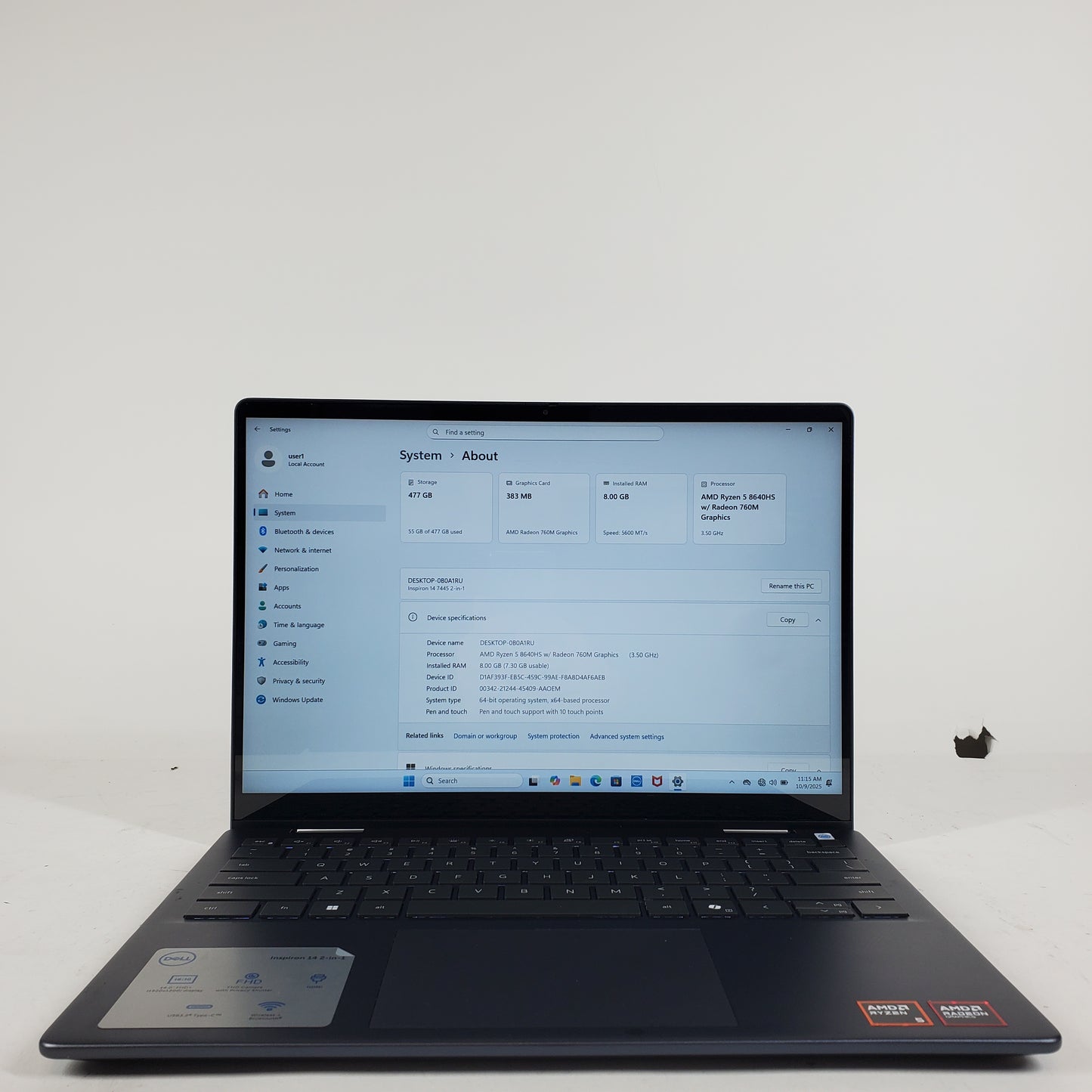 Dell Inspiron 14 7445 14" Ryzen 5 8640HS 3.5GHz 8GB RAM 512GB SSD