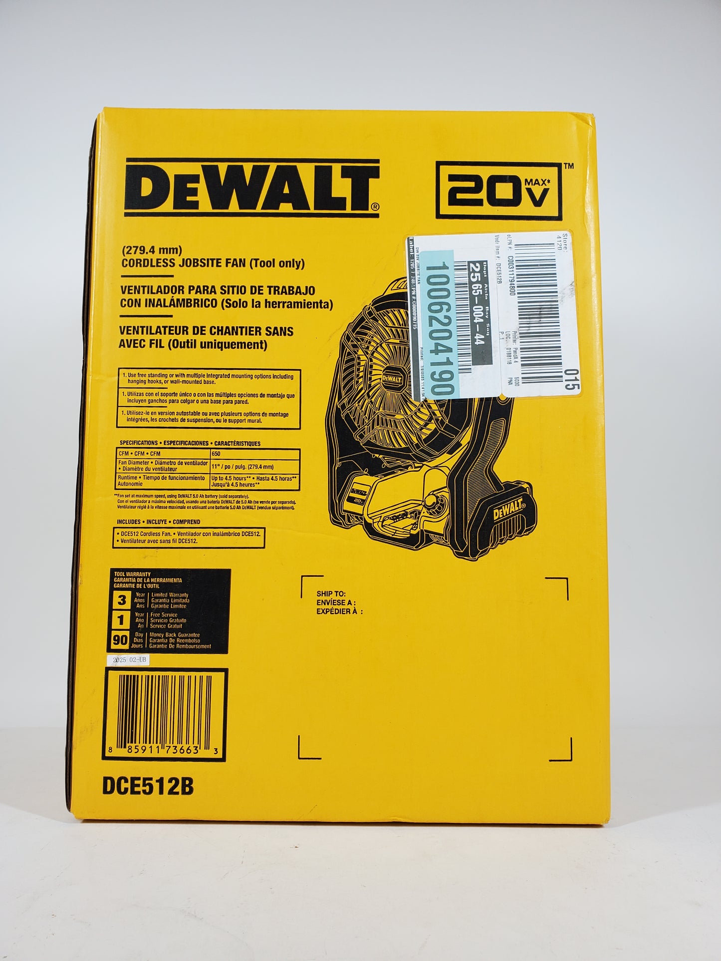New DeWalt DCE512B 20V MAX JOBSITE FAN
