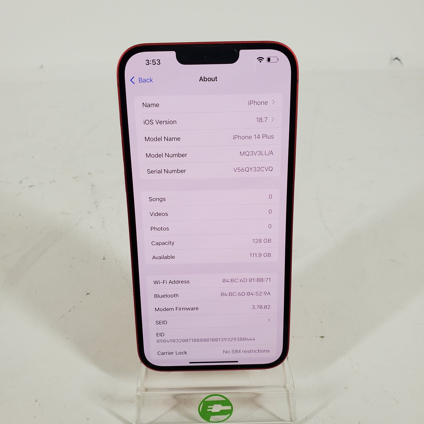 Unlocked Apple iPhone 14 Plus 128GB Red MQ3V3LL/A