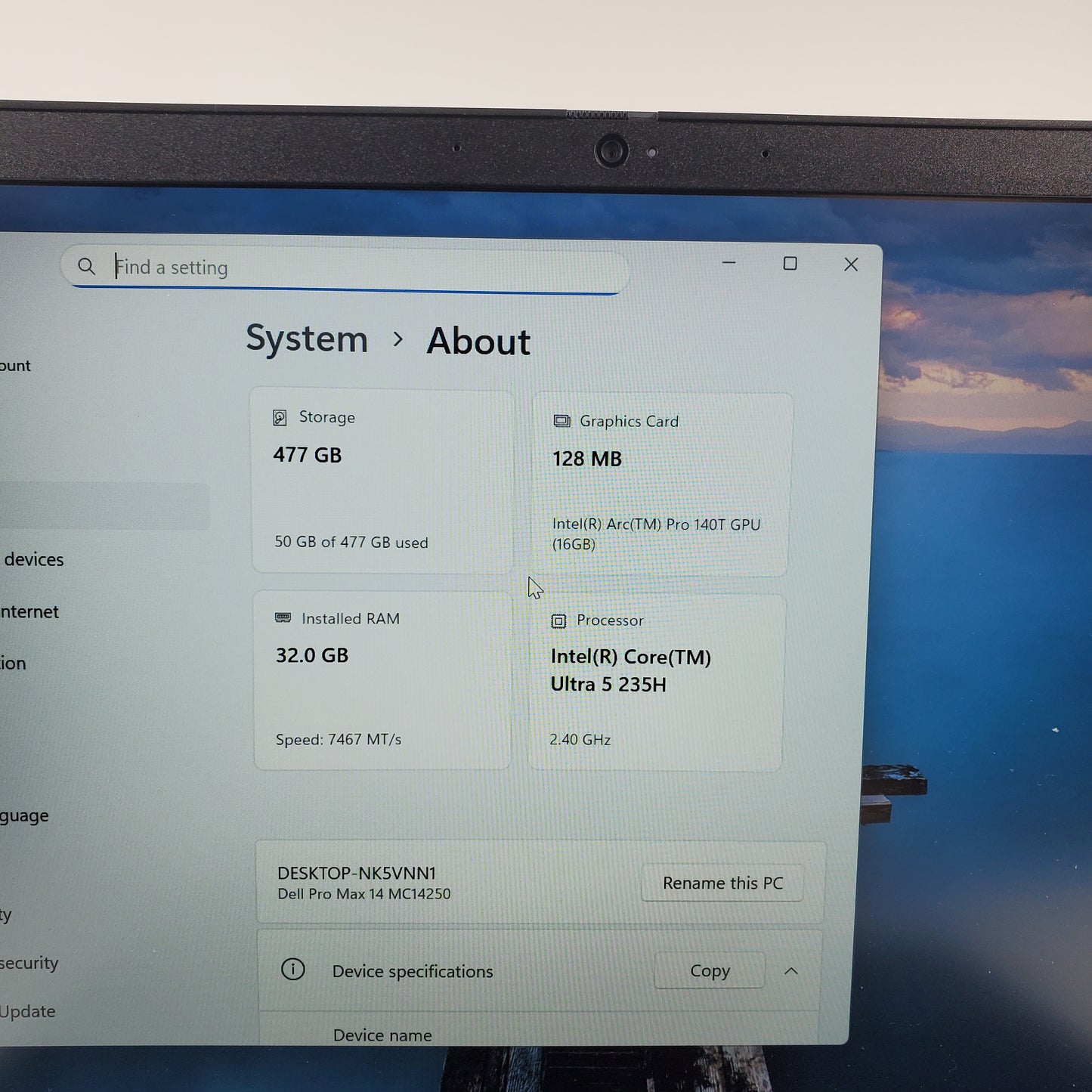 Dell Pro Max MC14250 Intel core ultra 5 235h 32GB RAM 500GB