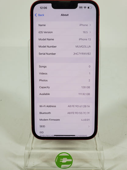 Unlocked Apple iPhone 13 128GB RED MLMQ3LL/A