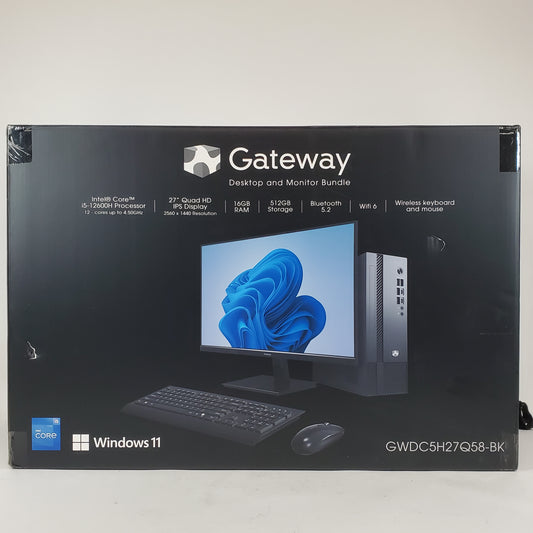 New Gateway Desktop and Monitor GWDC5H27Q58-BK i5-12600h 2.0GHz 16GB 512GB SSD
