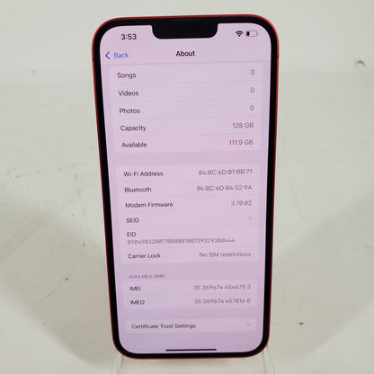 Unlocked Apple iPhone 14 Plus 128GB Red MQ3V3LL/A
