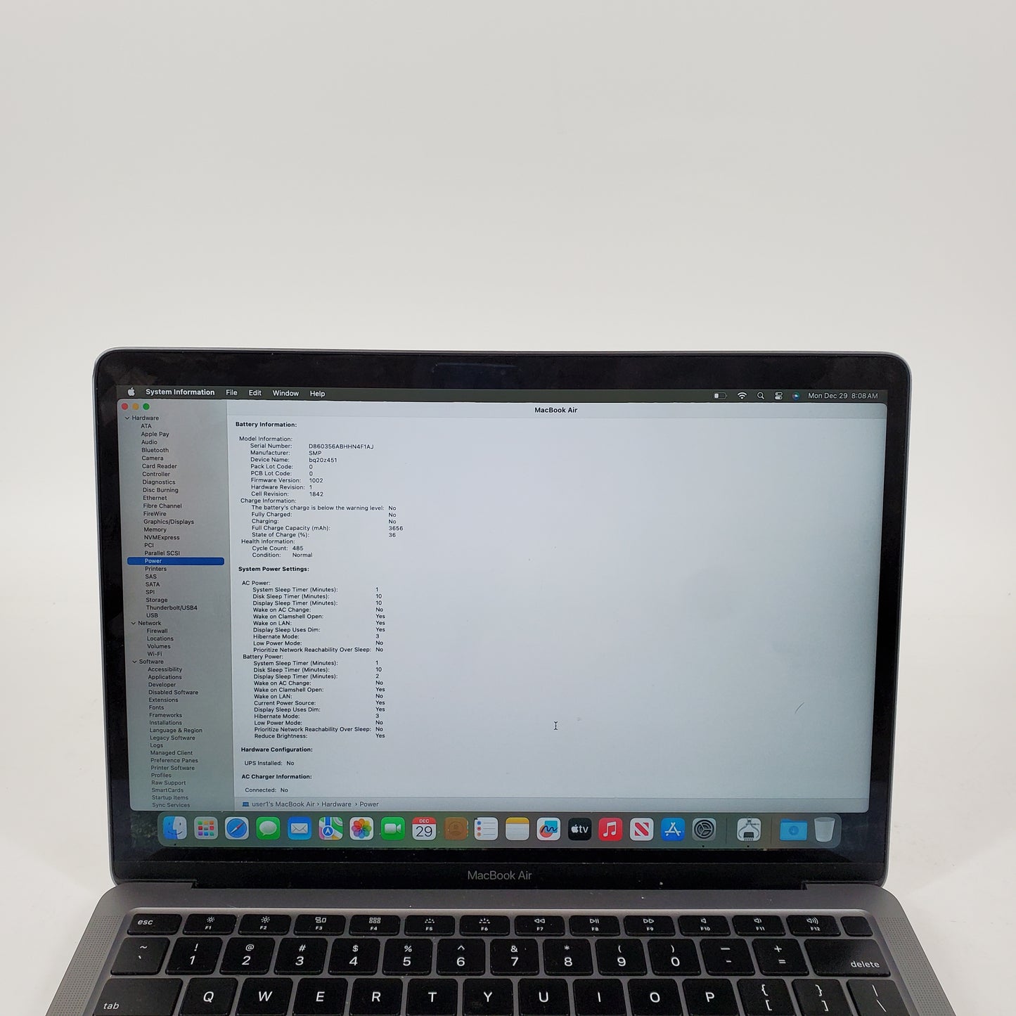 2020 Apple MacBook Air 13.3" i3 1.1GHz 8GB RAM 256GB SSD Space Gray A2179