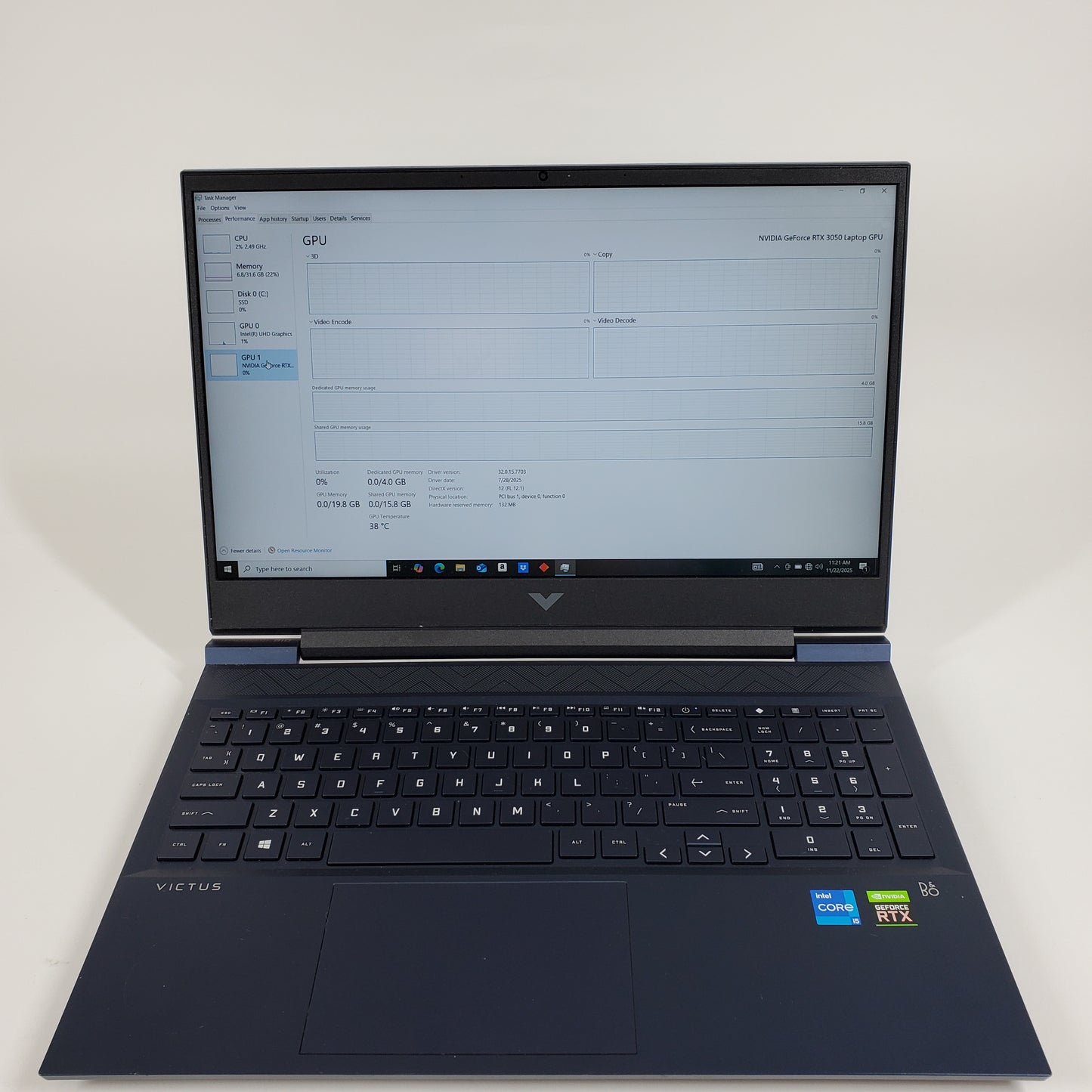 HP Victus 16-D0013DX 16.1 i5-11400H 2.7GHz 16GB RAM 256GB SSD GeForce RTX 3050