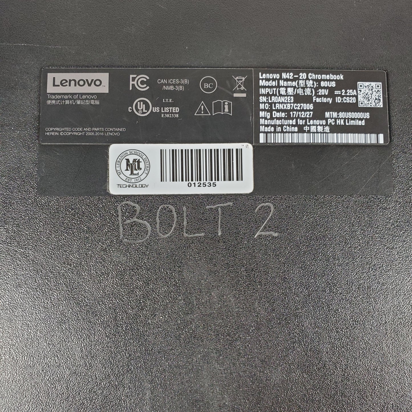 Lenovo Chromebook 80US 11" Celeron N3060 1.6GHz 4GB RAM 16GB SSD
