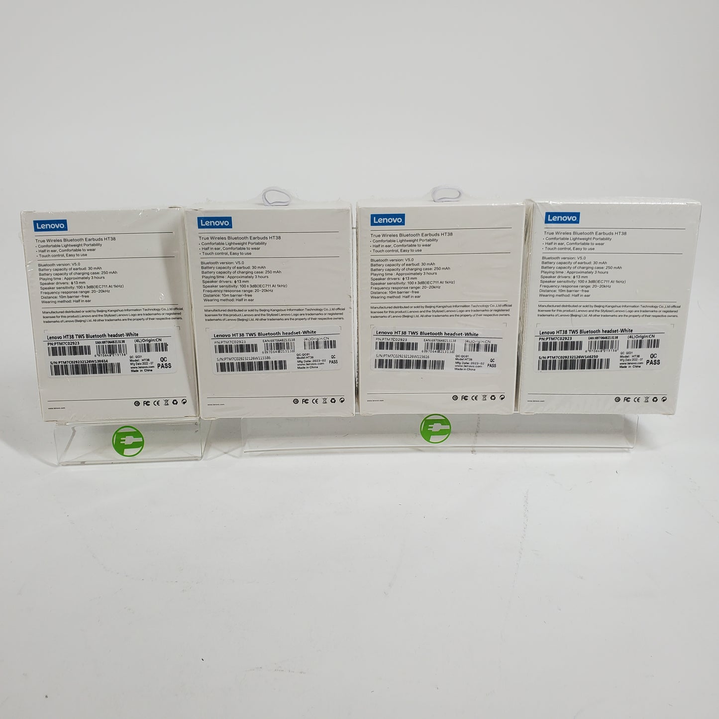 New Lenovo HT38 In-Ear True Wireless Bluetooth Earbuds White LOT OF 4