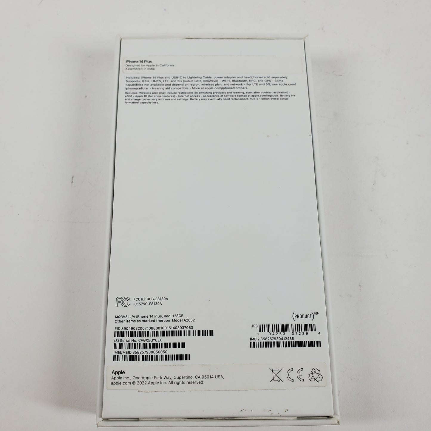 Unlocked Apple iPhone 14 Plus 128GB Red MQ3V3LL/A