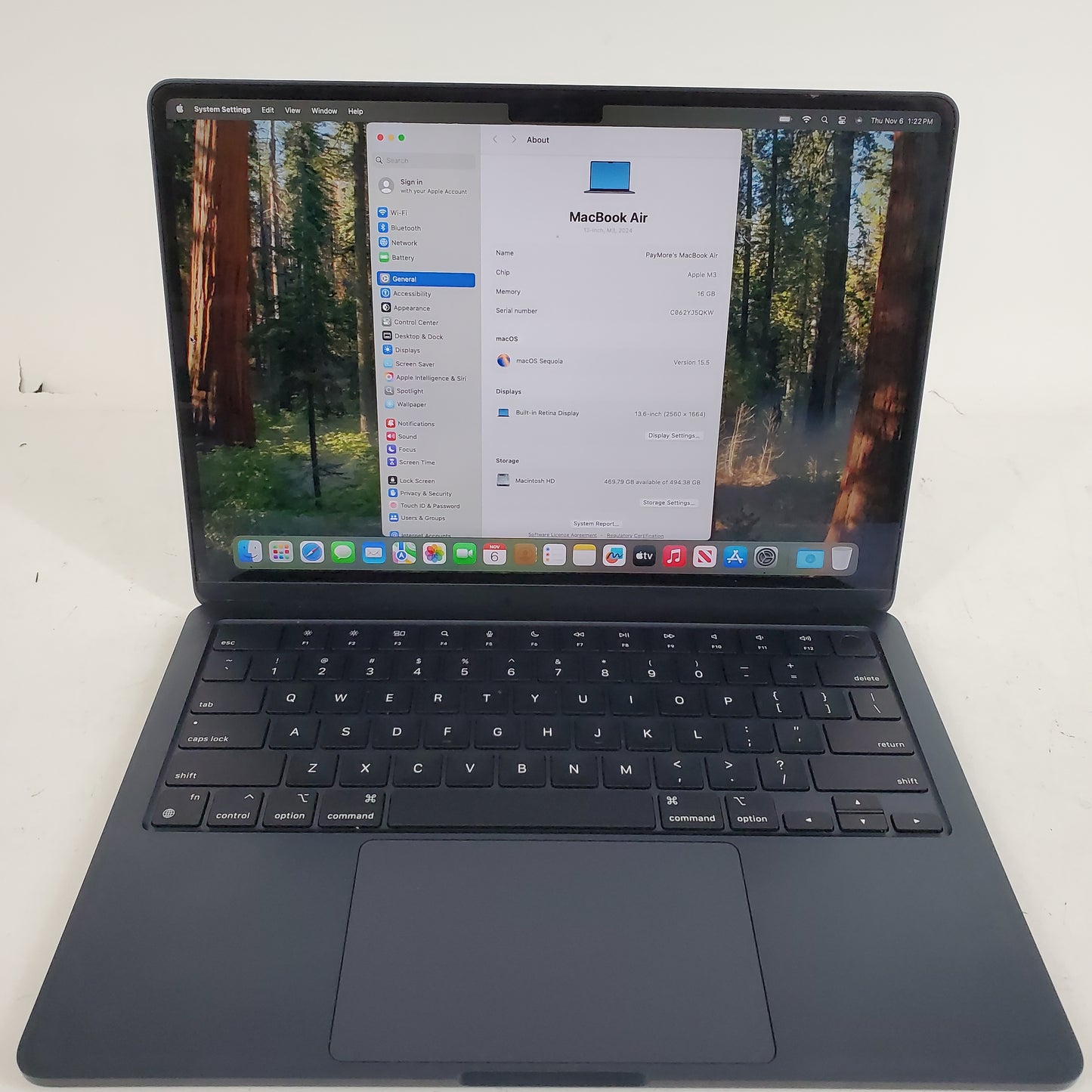 2024 Apple MacBook Air 13.6" M3 8C GPU 4.0GHz 16GB RAM 512GB SSD A3113