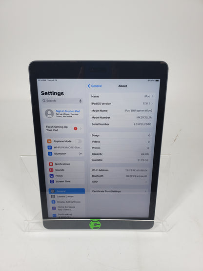 WiFi Only Apple iPad 9th Gen 64GB 17.6.1 SPACE GRAY MK2K3LL/A
