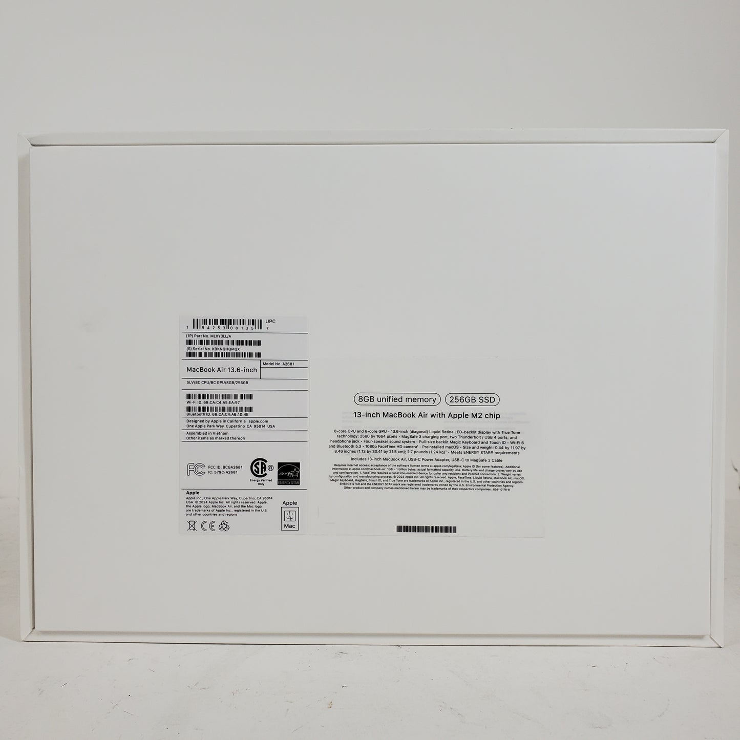 2022 Apple MacBook Air 13.6" M2 8C GPU 3.5GHz 8GB RAM 256GB SSD A2681