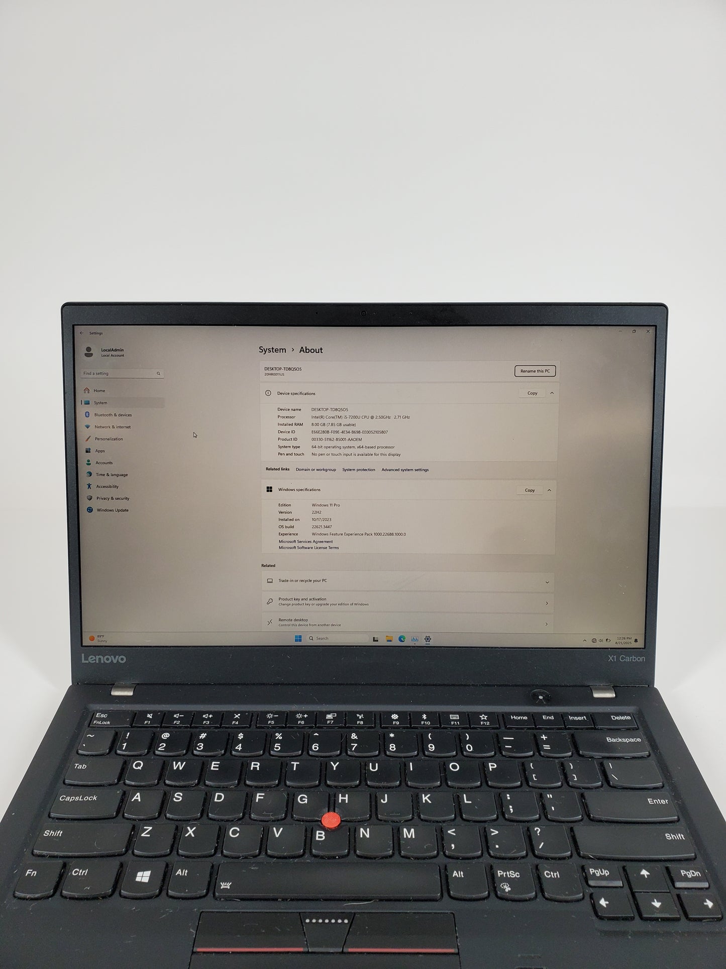 Broken Lenovo ThinkPad X1 CARBON 5TH GENERATION 14" i5-7200U 8GB RAM 128GB BAD BATTERY