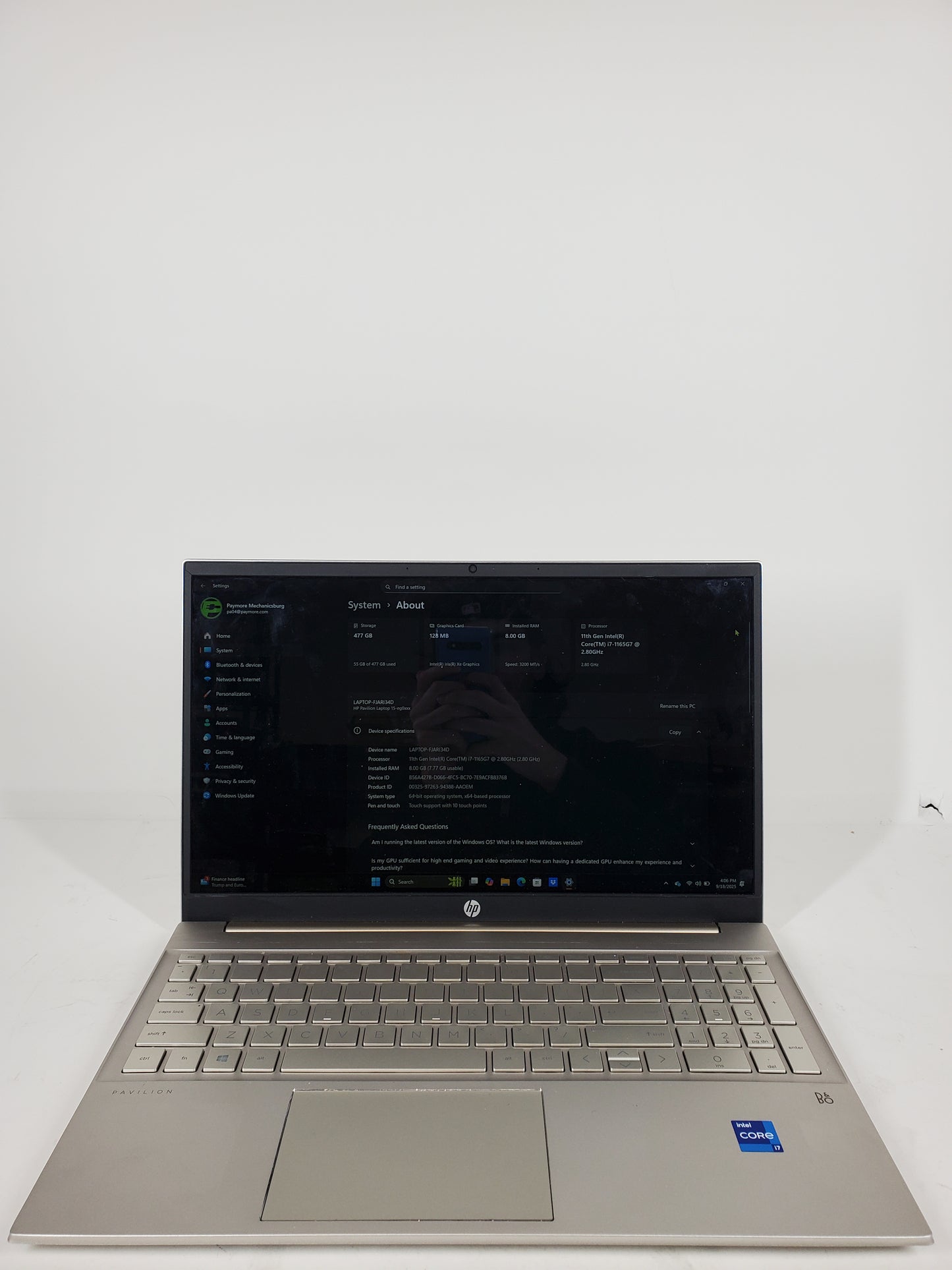 HP Pavilion 15-EG0070WM 15.6" i5-1165G7 1.8GHz 8GB RAM 512GB SSD