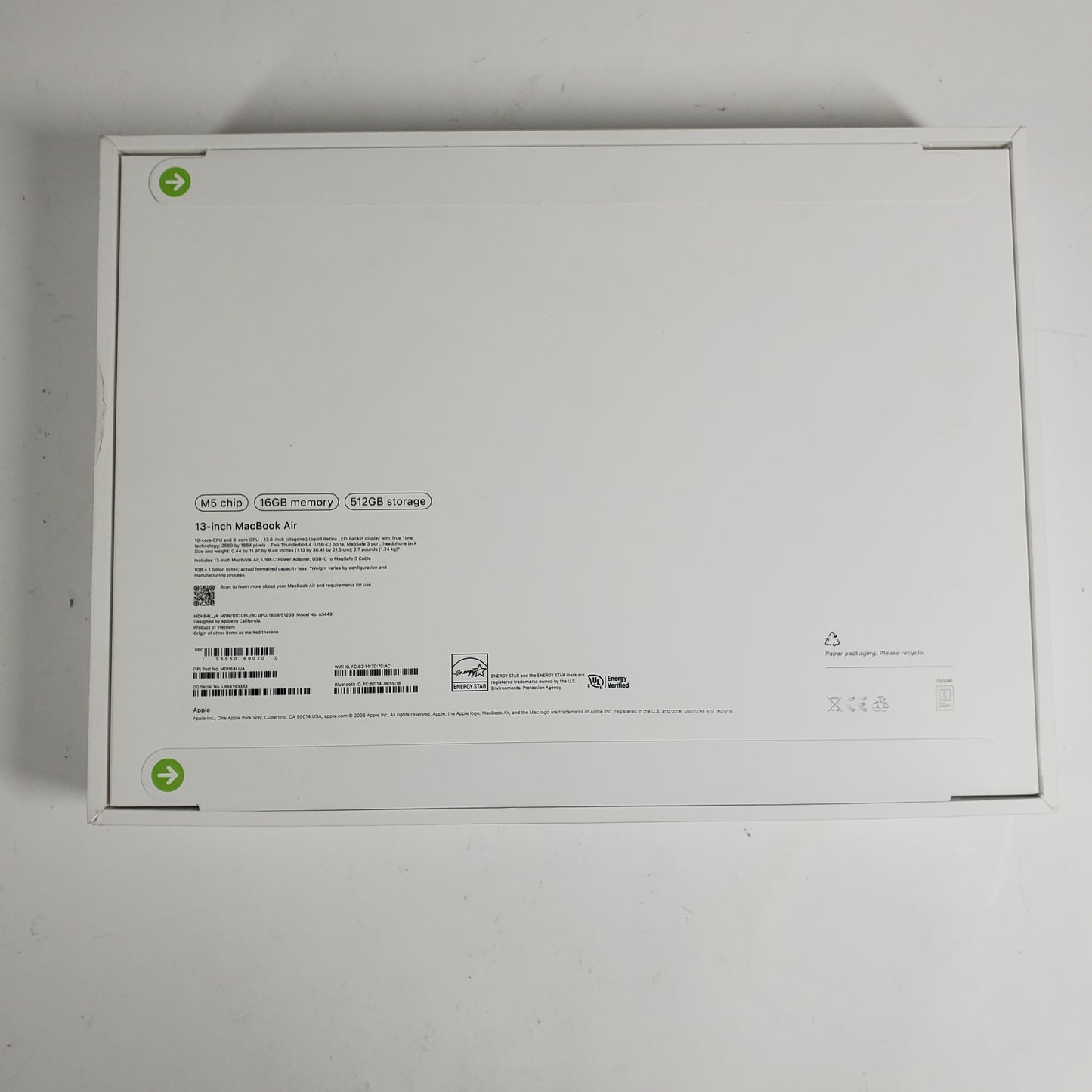 New 2026 Apple MacBook Air 13" M5 8C GPU 4.6GHz 16GB RAM 512GB SSD