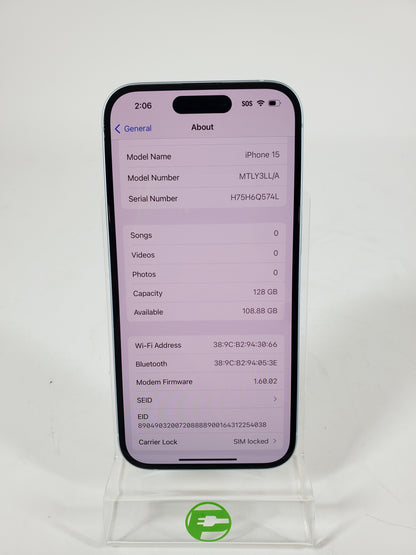 T-Mobile Apple iPhone 15 128GB BLUE MTLY3LL/A