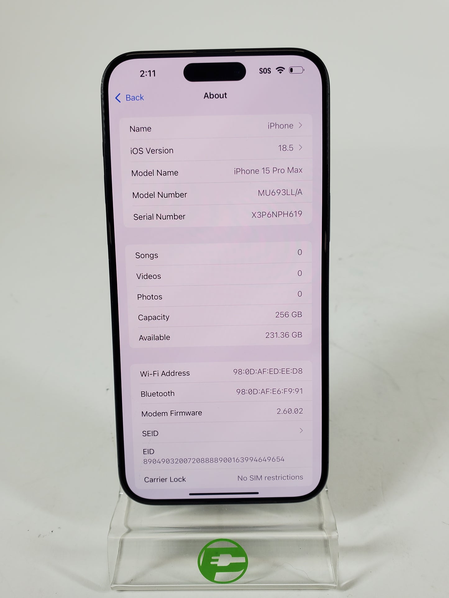 Unlocked Apple iPhone 15 Pro Max 256GB BLUE MU693LL/A