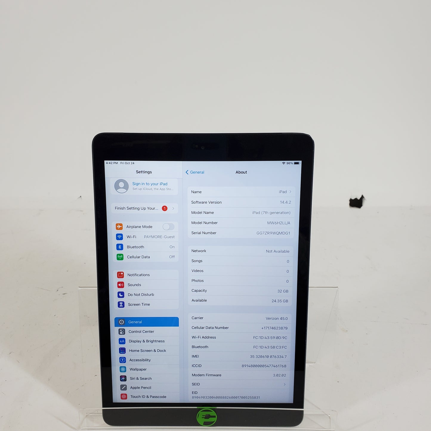 Unlocked Apple iPad 7th Gen 32GB Space Gray MW6H2LL/A