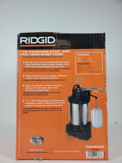 New Ridgid 1 HP STAINLESS STEEL AND CAST IRON SUMP PUMP 