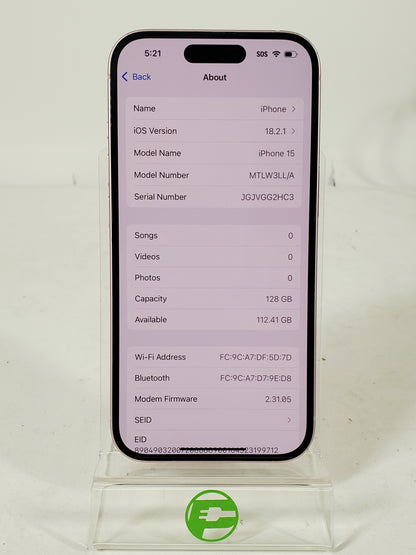 Unlocked Apple iPhone 15 128GB Pink MTLW3LL/A