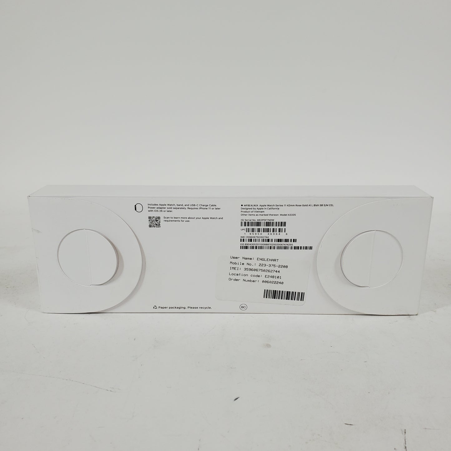 New Unlocked Apple Watch Series 11 42MM Rose Gold Aluminum  MF8E4LW/A