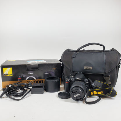 Nikon D3000 DSLR Camera 18-55mm Lens VR Kit 10.2 MP 6979 Shutter Count